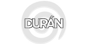Duran in the Ecuador emblem. The design features a geometric style, vector illustration with bold typography in a modern font. The