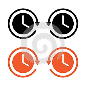 Duration icon, 24 hours, repeat, clockwise, counterclockwise icon set