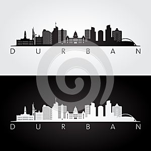 Durban skyline and landmarks silhouette