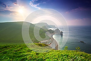 Durdle Door at the beach on the Jurassic Coast of Dorset