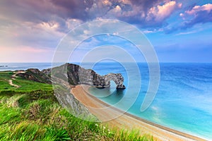 Durdle Door at the beach on the Jurassic Coast of Dorset