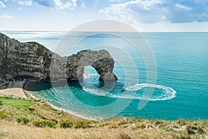 Durdle Door in Dorset on a sunny day