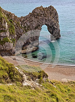 Durdle Door - the empty shingle beach at Durdle Door on the Jurassic Coast of Dorset, United Kingdom