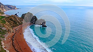 Durdle Door at the Jurassic coast in England - aerial view