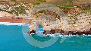 Durdle Door at the Jurassic coast in England - aerial view