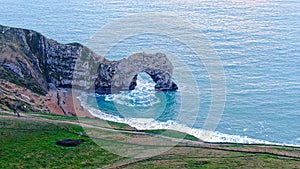 Durdle Door at the Jurassic coast in England - aerial view