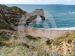 Durdle door limestone arch on dorset jurassic coast