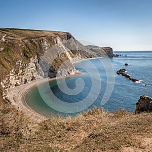 Durdle door and man of war cove Dorset coastline and lulworth