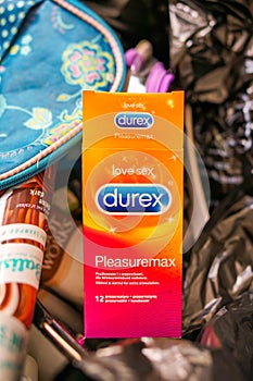 Durex condoms in a open box