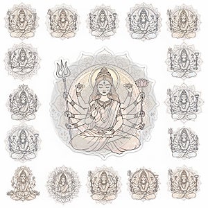 Durga Devi Illustration with Mandala Elements