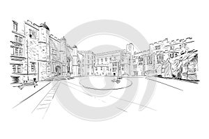 Durham Castle. Durham. England. Great Britain. Europe. Hand drawn sketch. Vector illustration.