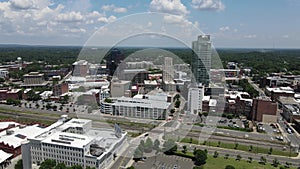 Durham Skyline, North Carolina USA. Aerial View of Downtown on Sunny Summer Day