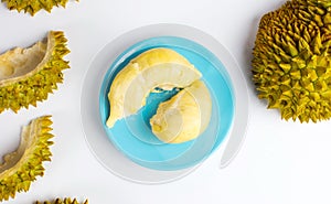 Durian fruit piece on blue plate