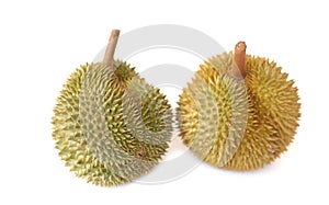 Durian fruits, isolated on white background. Concept, Tropical and seasonal fruit in Thailand.
