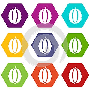 Durian icon set color hexahedron