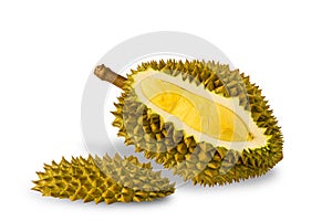 Durian is a king of fruit  in Thailand. Durian the king of fruits The yellow color is on the white background. Ripe durian tropica