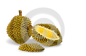 Durian is a king of fruit  in Thailand. Durian the king of fruits The yellow color is on the white background. Ripe durian tropica
