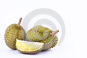 Durian mon thong is king of fruits durian on white background healthy yellow durian fruit food close up