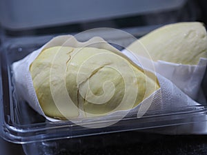 Durian, put in a plastic box yellow sweet fruit