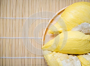 Durian riped - Fresh durian peel tropical fruit summer on wooden tray background