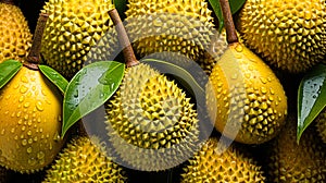 Durian Texture Tropical Fruit from Above with Water Spots