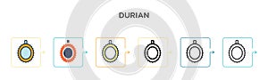 Durian vector icon in 6 different modern styles. Black, two colored durian icons designed in filled, outline, line and stroke
