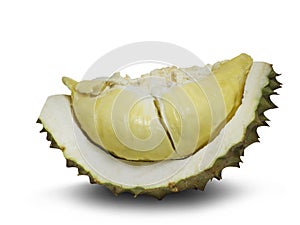 Durian on white background,with clipping path,Be the king of fruit Large and hard thorns, up to 30 cm long, weighing 1-3 kg. The