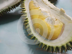 Durio zibethinus or durian fruits close-up
