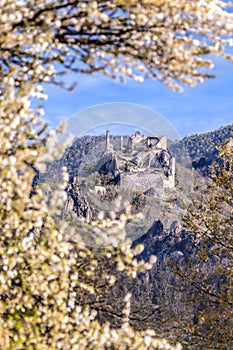 Durnstein castle during spring time in Wachau valley, Austria