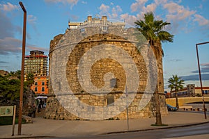 DURRES, ALBANIA: View of the ancient Venetian Tower in the historical center of Durres.