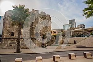 DURRES, ALBANIA: View of the highway and the ancient Venetian Tower in the historical center of Durres.