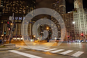 DuSable Bridge and Trump tower at night. Downtown Chicago.