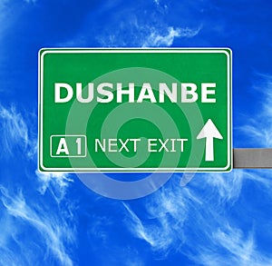 DUSHANBE road sign against clear blue sky