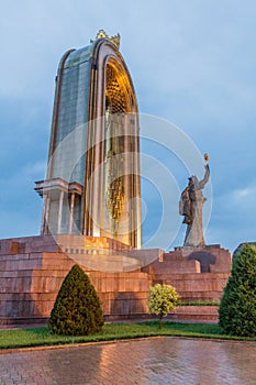 DUSHANBE, TAJIKISTAN - MAY 14, 2018: Evening view of Ismoil Somoni monument in Dushanbe, Tajikist