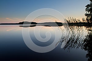 Dusk at calm lake