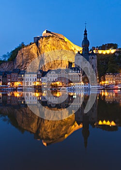 Dusk cityscape of Dinant, Belgium