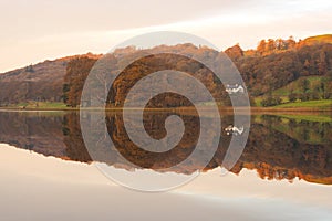 Dusk at Esthwaite Water and reflections of clouds in mackerel sky, Lake District