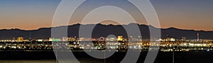 Dusk high angle view of the skyline of Las Vegas