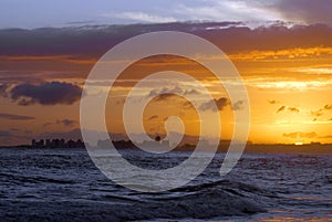 Dusk landscape beach in Punta del Este photo