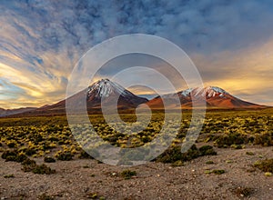 Dusk at Licancabur volcano in Atacama desert