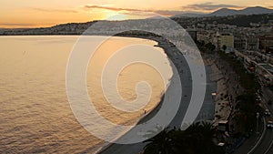 Dusk Night Lights Aerial Panoramic View Nice French Riviera France.