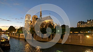 Dusk at notre dame cathedral in paris