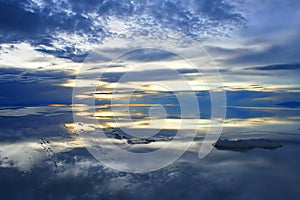 Dusk over the Bolivian salt flats photo