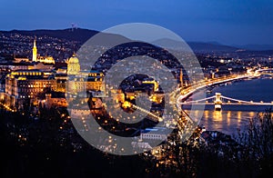 Dusk over Budapest Castle Hill and Danube River