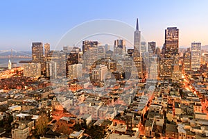 Dusk over San Francisco Downtown.