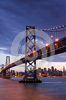 Dusk over San Francisco-Oakland Bay Bridge and San Francisco Skyline