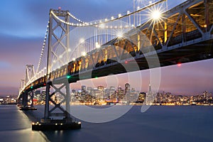 Dusk over San Francisco-Oakland Bay Bridge and San Francisco Skyline, California