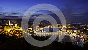 dusk panning time lapse of budapest from citadella