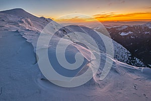 Dusk from Prislop mountain at West Tatras