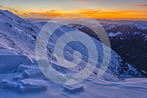 Dusk from Prislop mountain at West Tatras